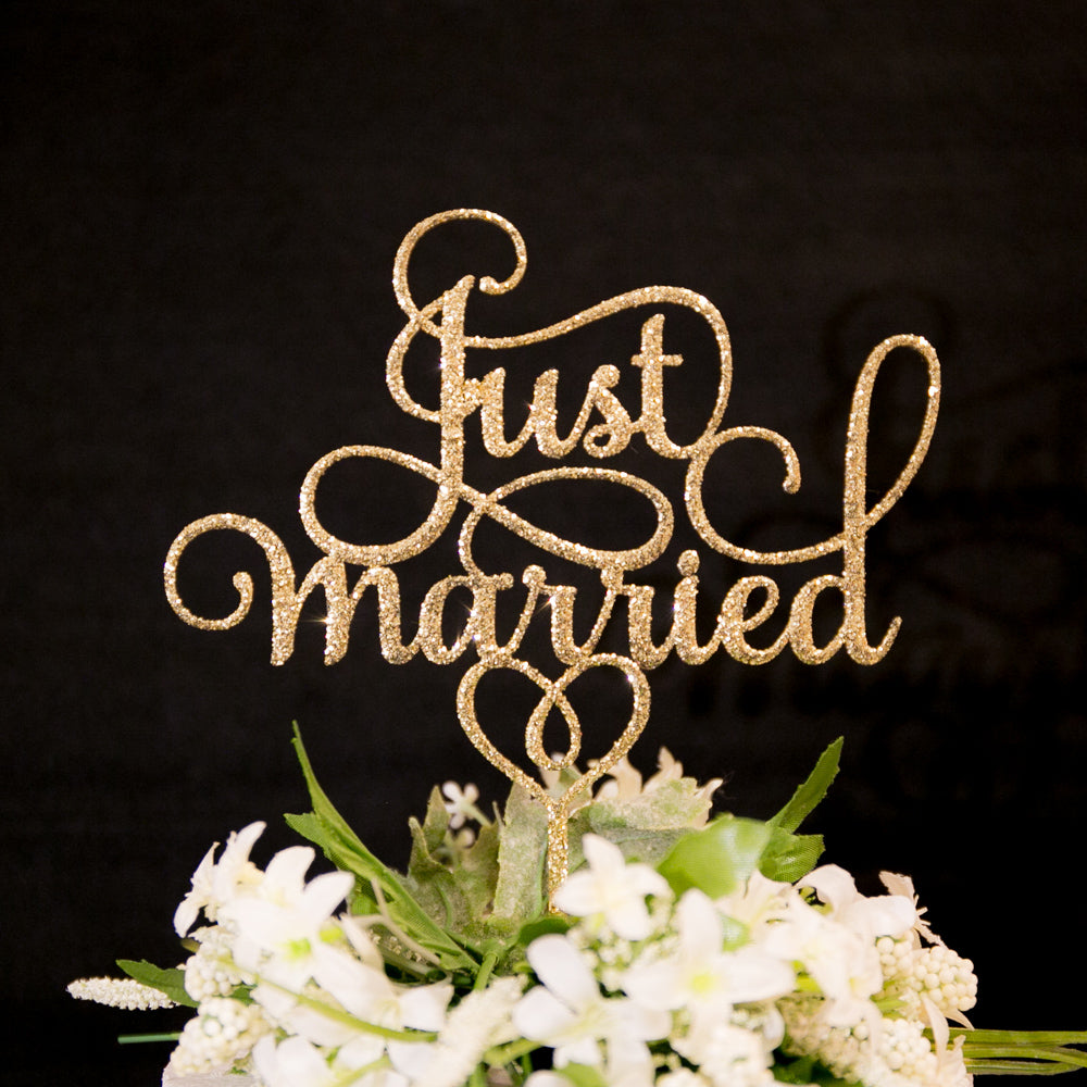 ケーキトッパー just married グリッターゴールド
