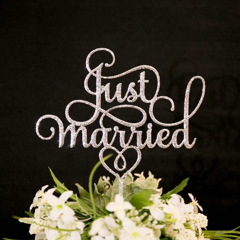 ケーキトッパー just married グリッターシルバー