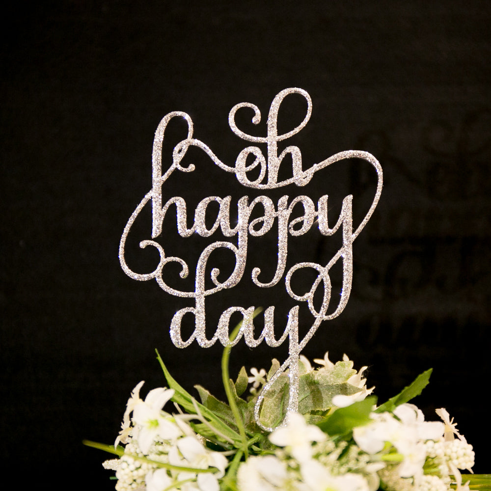ケーキトッパー oh happy day グリッターシルバー