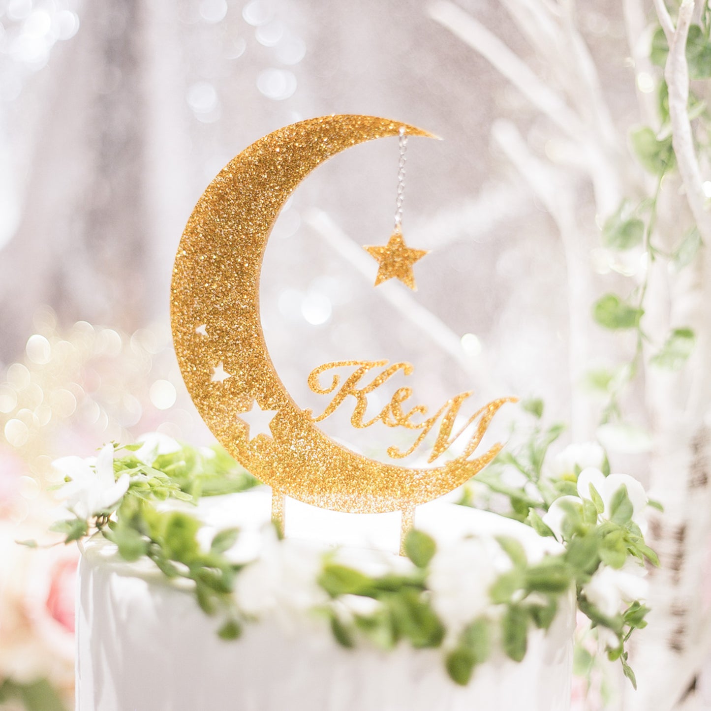 Moon&Star cake topper Glitter gold