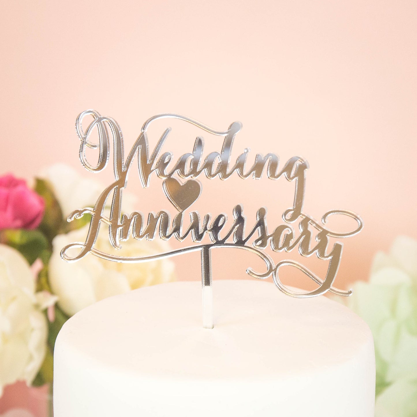 ケーキトッパー Wedding Anniversary ミラーシルバー